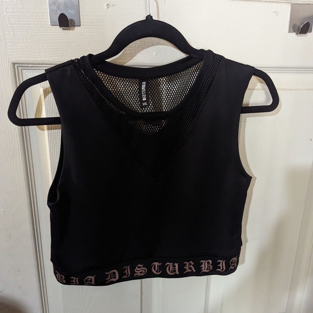 Disturbia black active sports bra mesh crop top UK XXL goth emo grunge